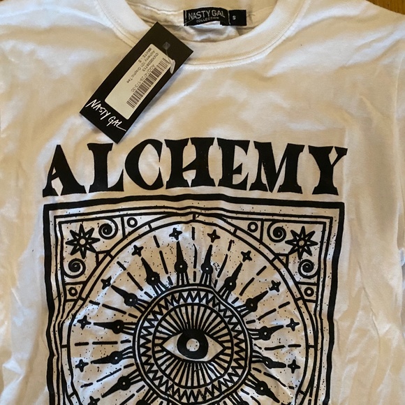 NWT Nasty Gal “Alchemy” oversized graphic print tee black & white Sz S - Picture 2 of 9